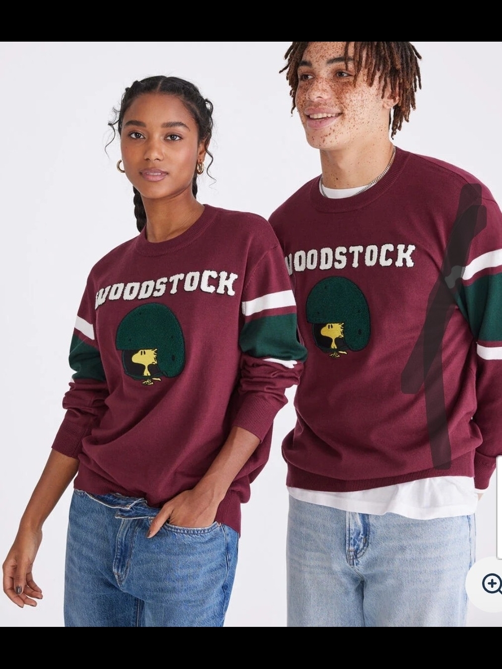 Unisex Woodstock Graphic Crewneck Sweater Peanuts Football- Burgundy